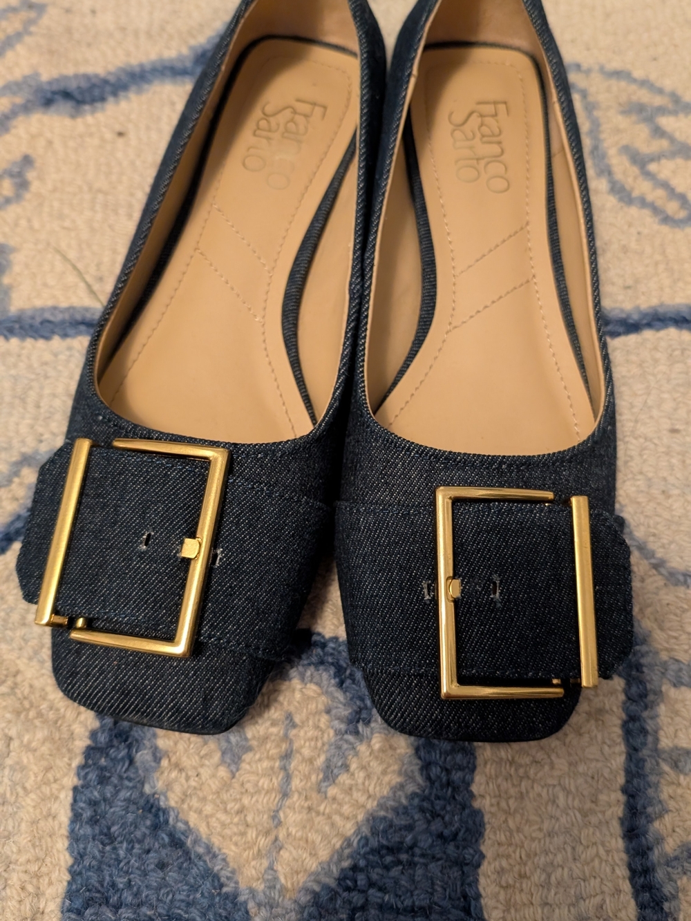 Franco Sarto Navy Denim Buckle Flats
